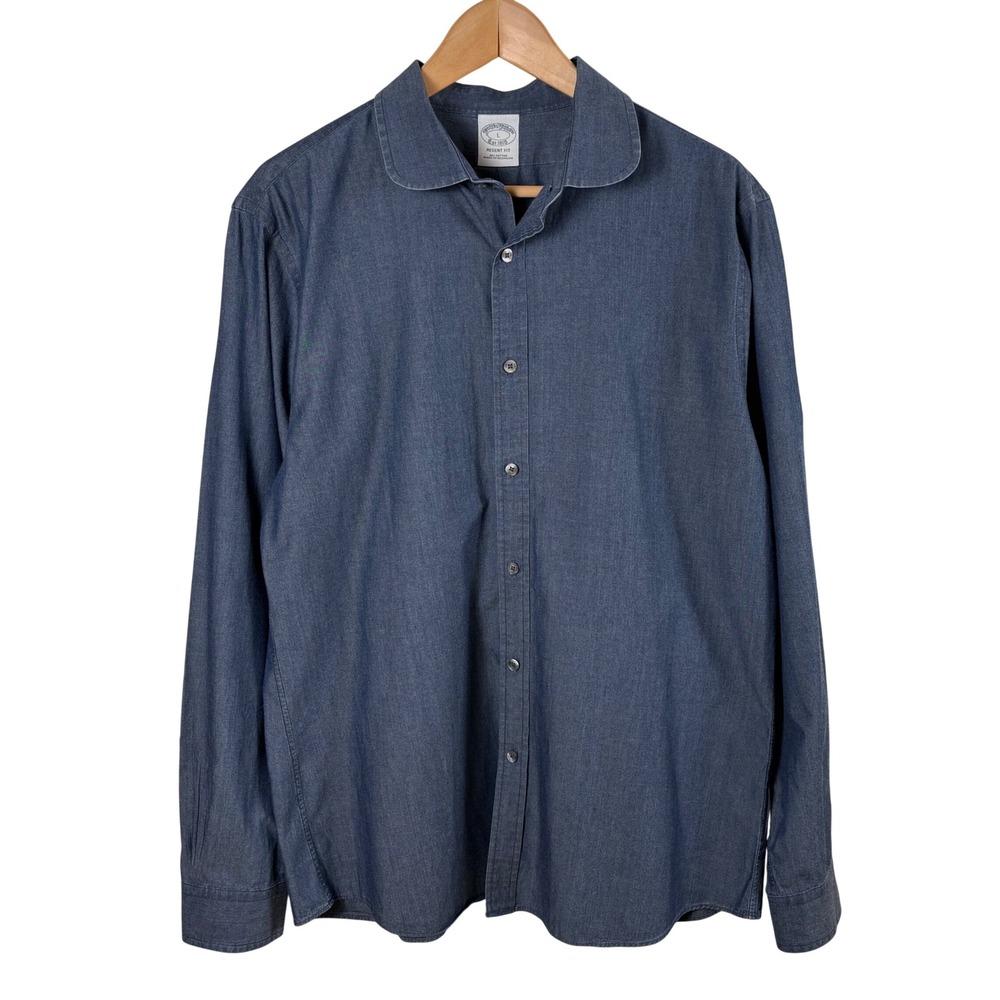 Brooks Brothers Shirt Men's L Blue Regent Fit Club Collar Cotton Button Down